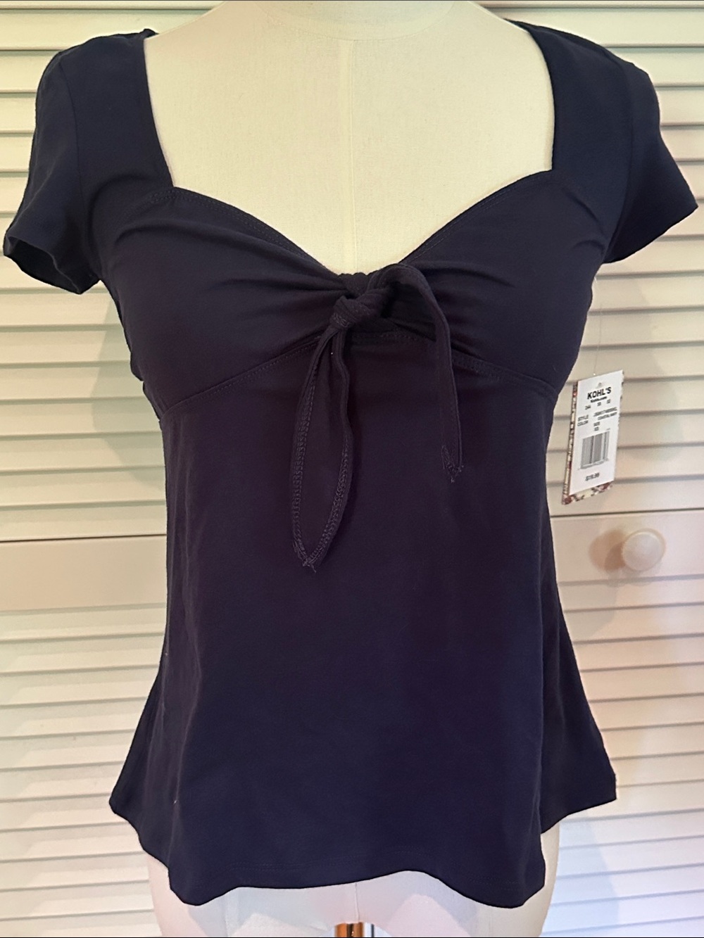 Pink Republic Navy Tie-Front Short Sleeve Top